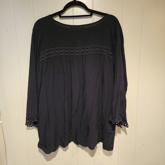Solitaire Womens Boho Shirt With Neckline Design, Size 1X, Black - Picture 3 of 5